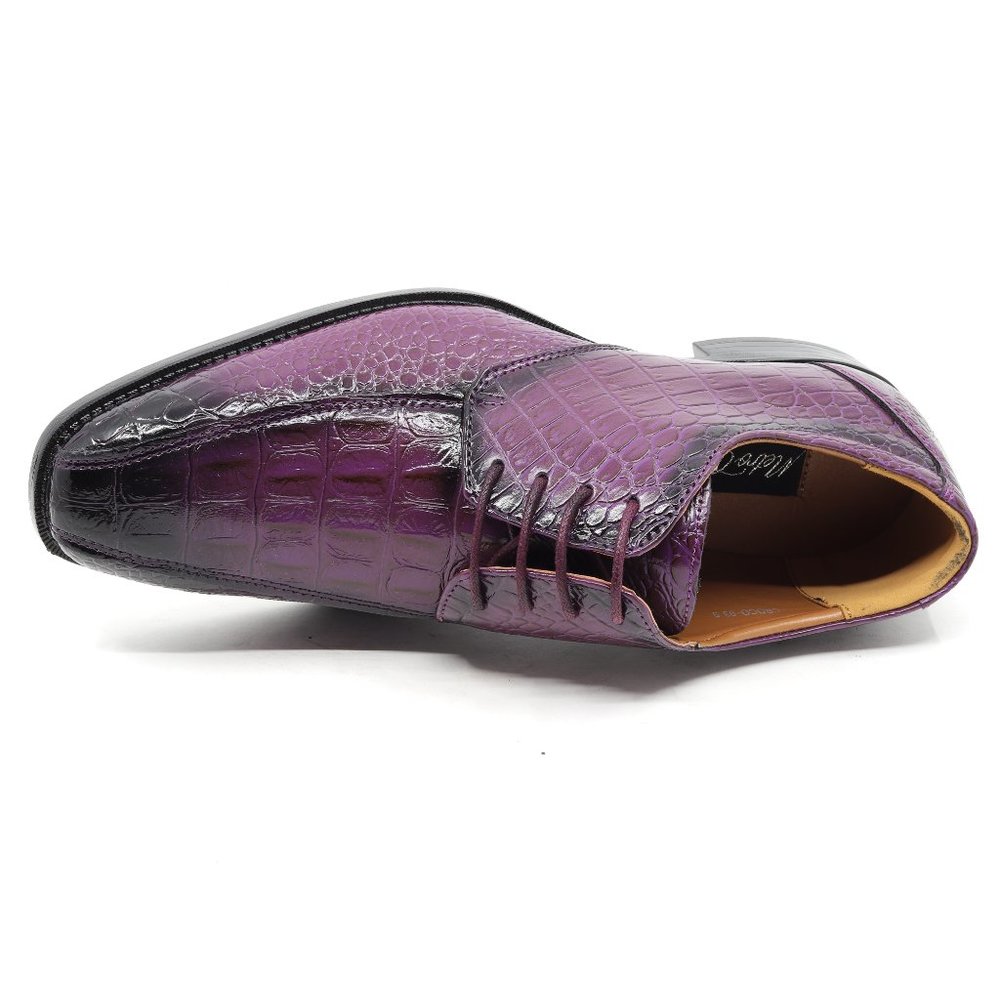 Purple Men's Alligator Crocodile Print Oxford Fashion Lace Up Dress Shoe - Picture 4 of 5